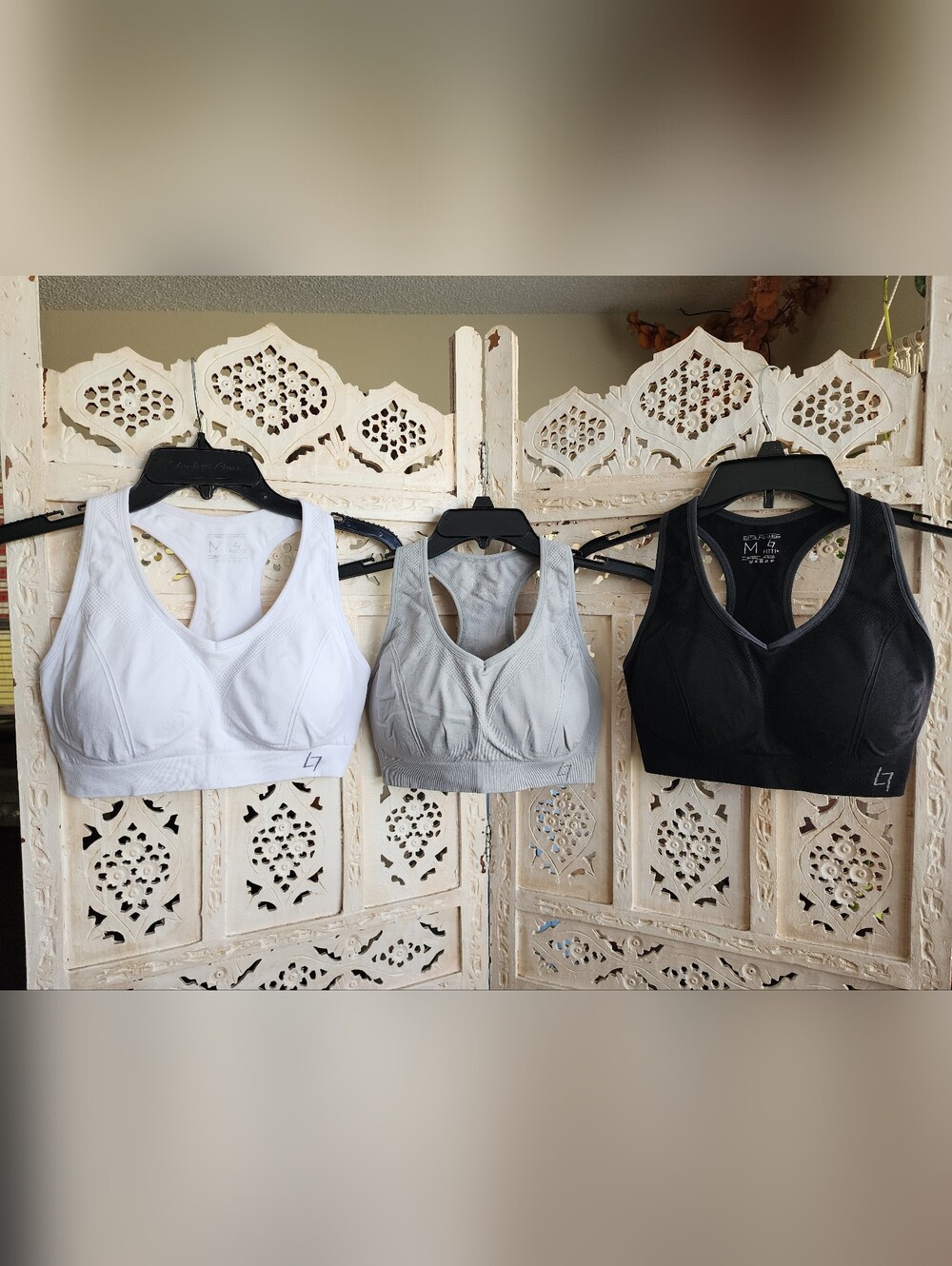 Fittin Active Glow Racerback Sports Bras- Pack Of 3- White, Black, Grey